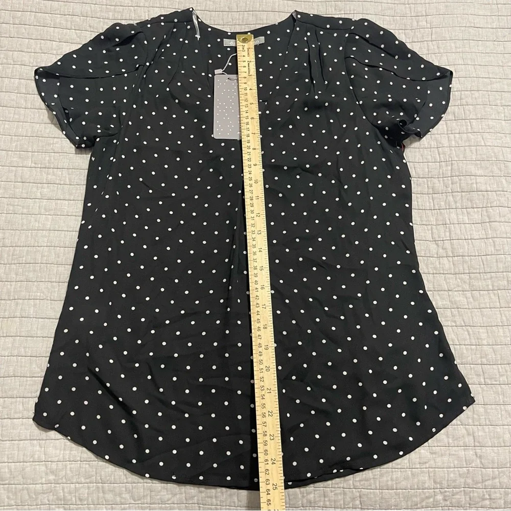 Daniel Rainn Women's Black Short Sleeve Blouse with White Polka Dots Size Small - Picture 4 of 7